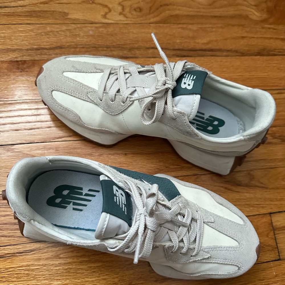 New Balance 327 - Women’s Off-White and Dark Green Sneakers